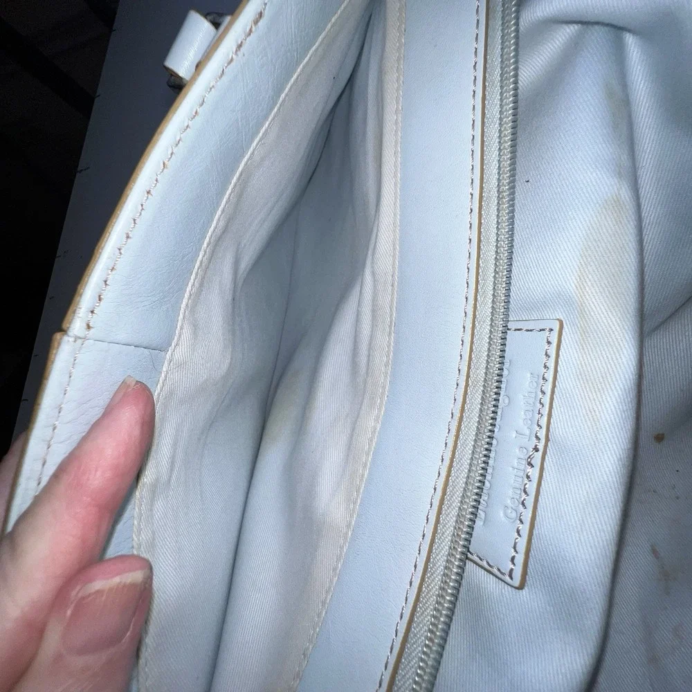 Etienne Light Blue Leather Shoulder Bag Zip Closure Dividers Pockets